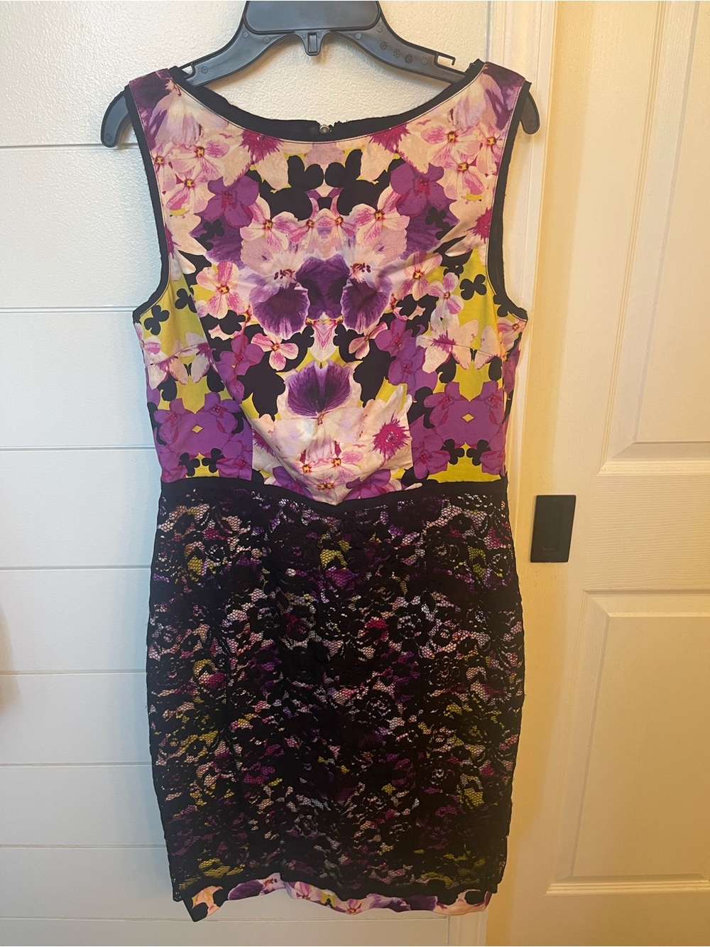 Maggy London Purple & Black Floral Lace-Overlay Sheath Dress